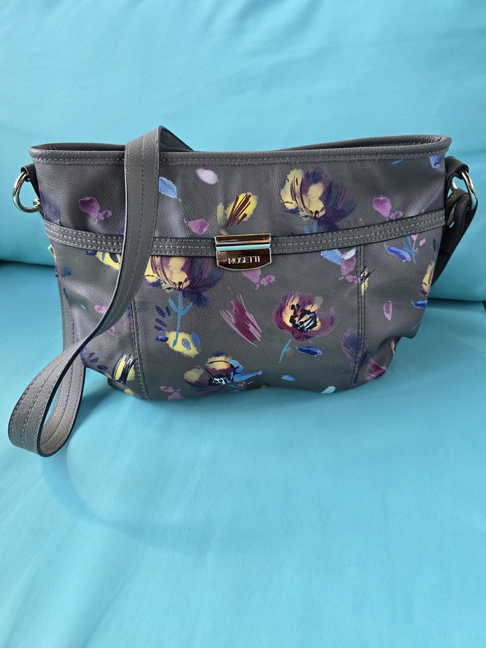 Rosetti Gray Floral Crossbody Bag